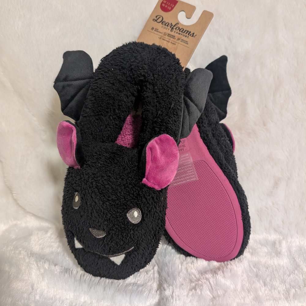 Dearfoams Bat Black and Pink Slippers